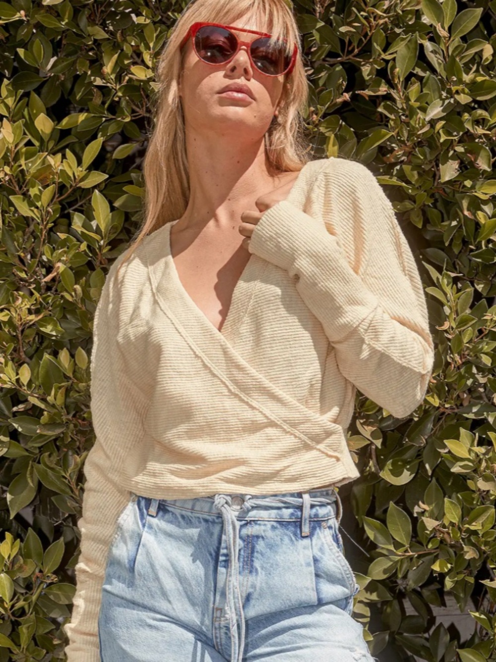 We The Free Creme Lupine Ribbed Crossover long sleeve - Women L
